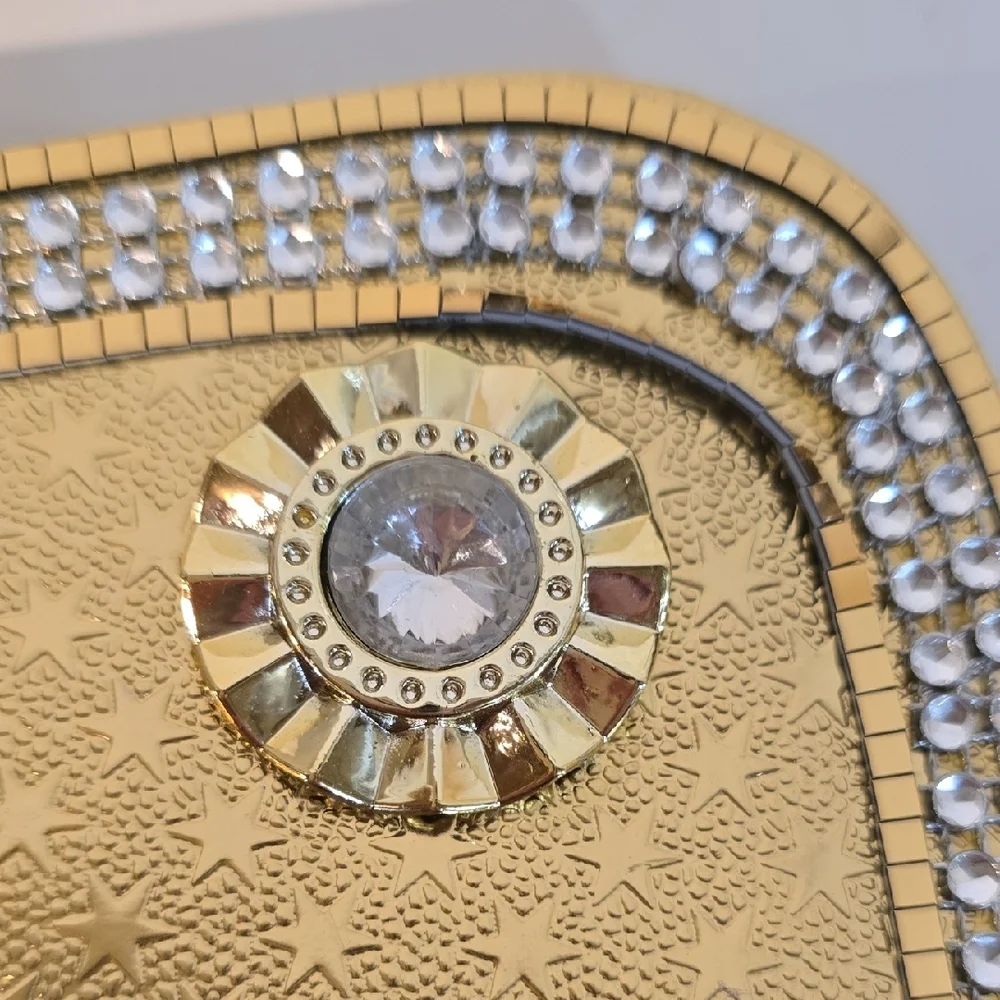 Elegant Gold Clutch with Rhinestone Detailing Evening Cocktails Holidays Medium